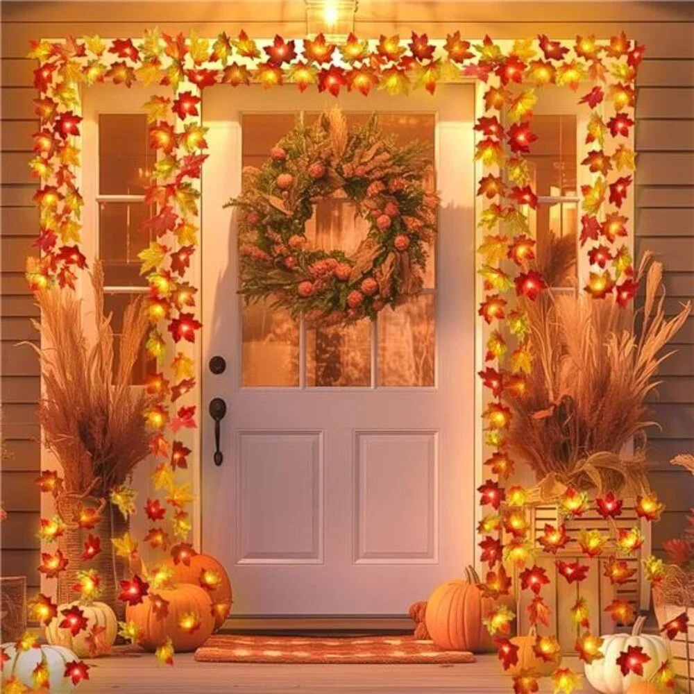 2 Pack Fall Decorations for Home Maple Leaf Lights Multicolored, Total 20Ft